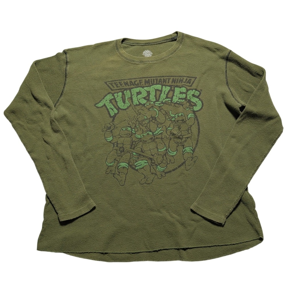 Nickelodeon TMNT Teenage Mutant Ninja Turtles Thermal Shirt Men XL Green Waffle